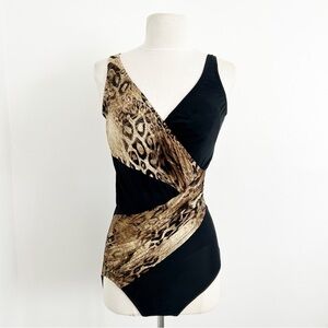 Vintage Shape Detector Leopard Print Black One Piece Swimsuit Size 8